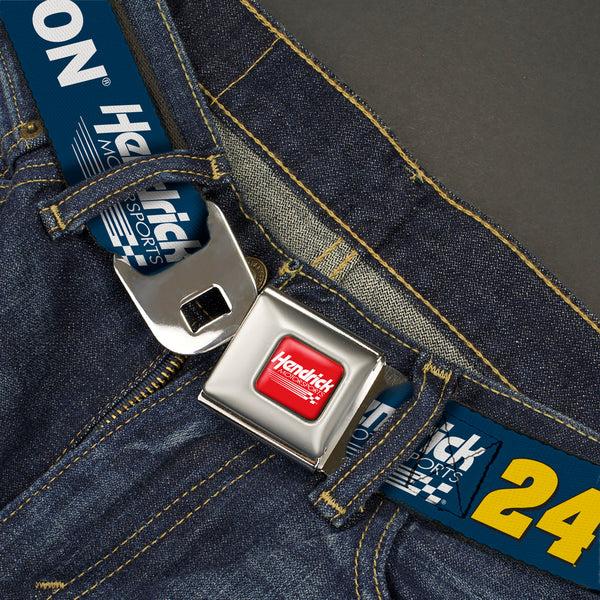 Buckle-Down HENDRICK MOTORSPORTS Checker Logo Full Color Red/White Seatbelt Belt - JEFF GORDON #24 Hendrick Motorsports Racing Logo Blue/White/Yellow Webbing
