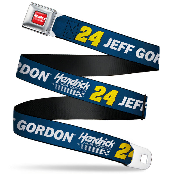 Buckle-Down HENDRICK MOTORSPORTS Checker Logo Full Color Red/White Seatbelt Belt - JEFF GORDON #24 Hendrick Motorsports Racing Logo Blue/White/Yellow Webbing