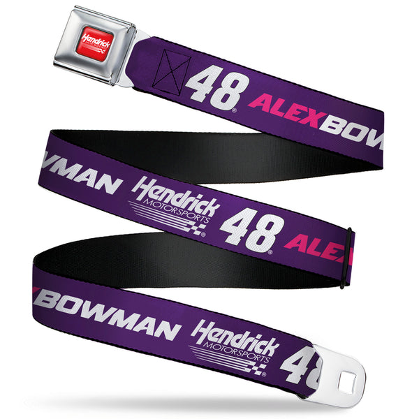 Buckle-Down HENDRICK MOTORSPORTS Checker Logo Full Color Red/White Seatbelt Belt - ALEX BOWMAN #48 Hendrick Motorsports Racing Logo Purple/White/Pink Webbing