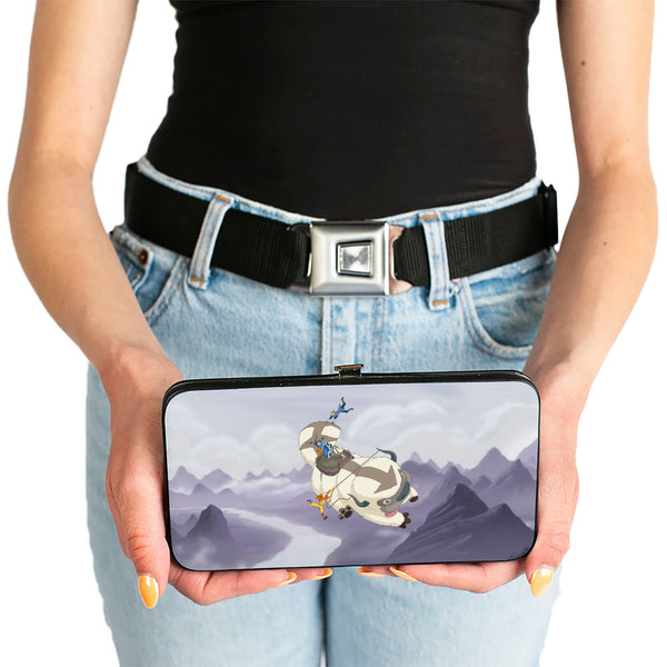 Buckle-Down Hinged Wallet - Avatar The Last Airbender Appa Carrying 4-Character Group Scene Over Mountains + Logo Grays Black