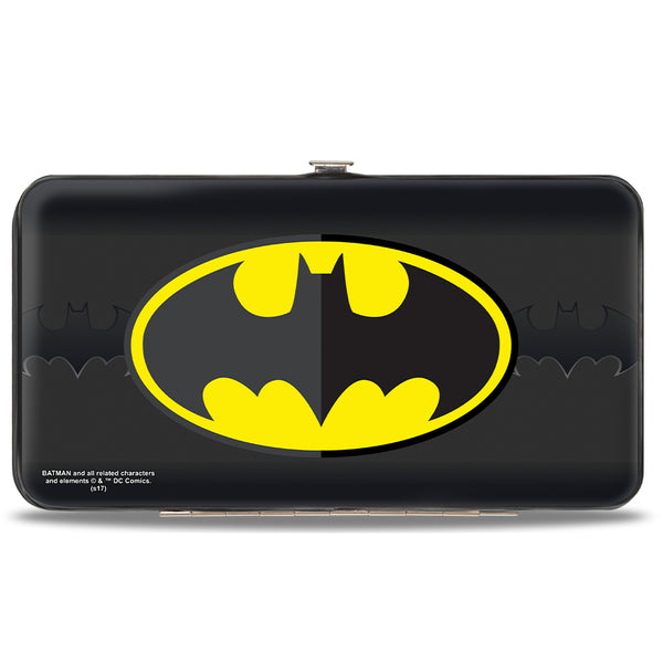 Buckle-Down Hinged Wallet - Batman Icon Centered Bat Signal Stripe Black Yellow Grays