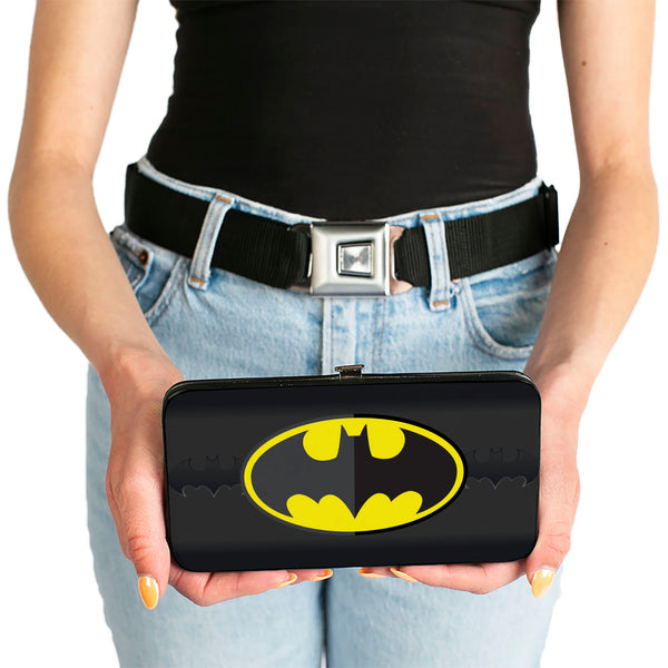 Buckle-Down Hinged Wallet - Batman Icon Centered Bat Signal Stripe Black Yellow Grays