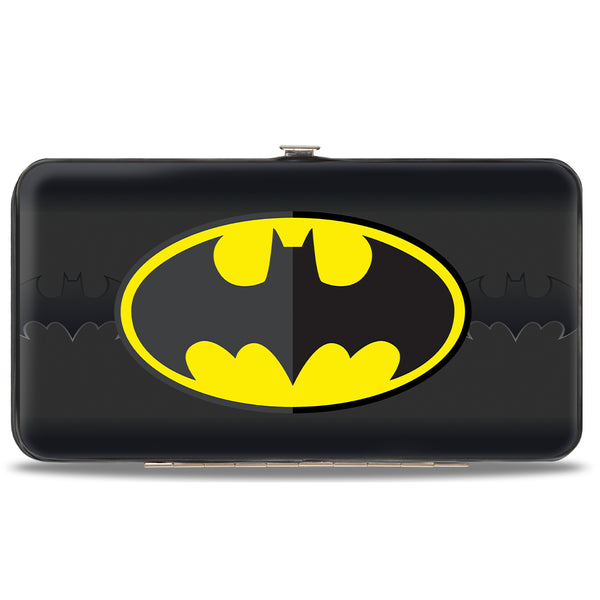 Buckle-Down Hinged Wallet - Batman Icon Centered Bat Signal Stripe Black Yellow Grays