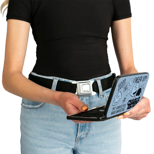 Buckle-Down Hinged Wallet - CHARLIE BROWN Poses And Quotes Light Blue/Black