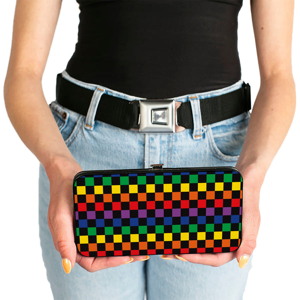 Buckle-Down Hinged Wallet - Checker Black Rainbow Multi Color