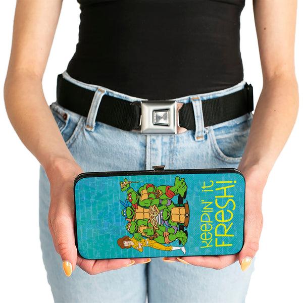 Buckle-Down Hinged Wallet - Classic Teenage Mutant Ninja Turtles April & Group KEEPIN' IT FRESH + Logo Blues