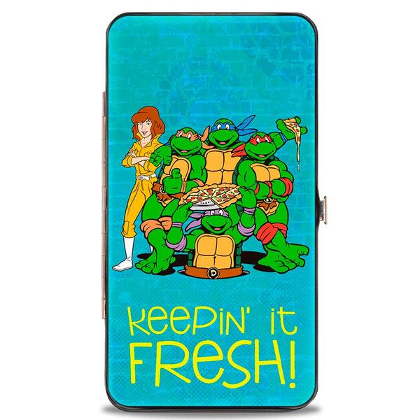 Buckle-Down Hinged Wallet - Classic Teenage Mutant Ninja Turtles April & Group KEEPIN' IT FRESH + Logo Blues