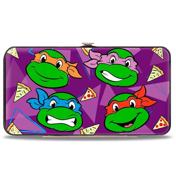 Buckle-Down Hinged Wallet - Classic Teenage Mutant Ninja Turtles Faces + I "PIZZA-HEART" TMNT Purple Triangles Pizza