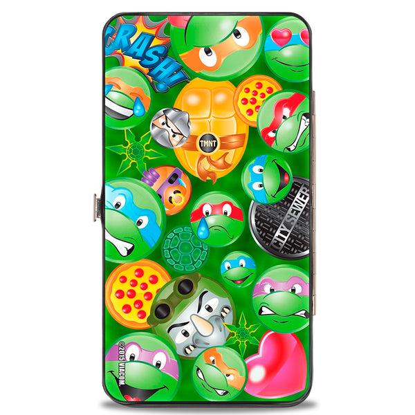 Buckle-Down Hinged Wallet - Classic TMNT Turtle & Villain Expressions Pizza Turtle Shell Buttons Stacked Greens