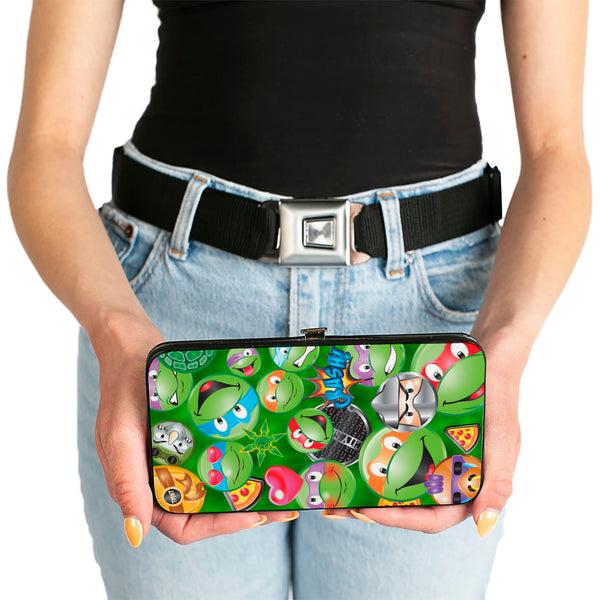 Buckle-Down Hinged Wallet - Classic TMNT Turtle & Villain Expressions Pizza Turtle Shell Buttons Stacked Greens