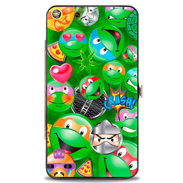 Buckle-Down Hinged Wallet - Classic TMNT Turtle & Villain Expressions Pizza Turtle Shell Buttons Stacked Greens