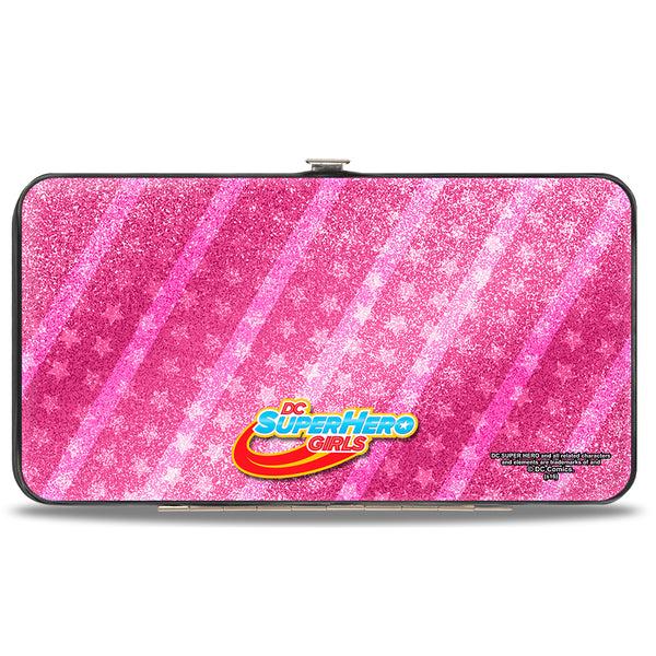 Buckle-Down Hinged Wallet - DC SUPERHERO GIRLS 10-Character Group Pose Stars & Stripes Pinks