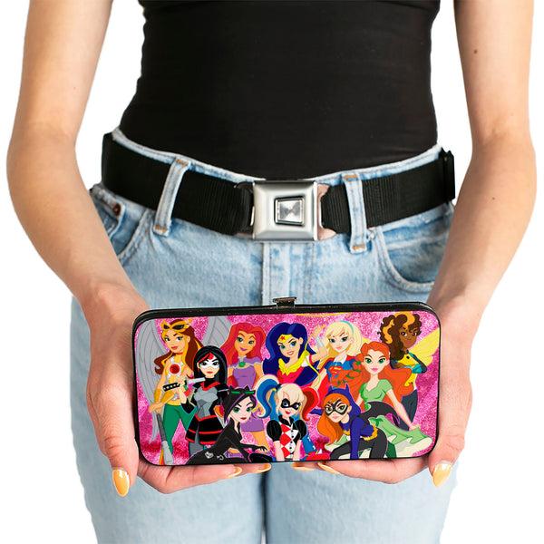 Buckle-Down Hinged Wallet - DC SUPERHERO GIRLS 10-Character Group Pose Stars & Stripes Pinks