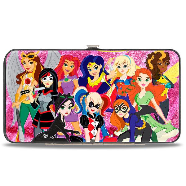 Buckle-Down Hinged Wallet - DC SUPERHERO GIRLS 10-Character Group Pose Stars & Stripes Pinks