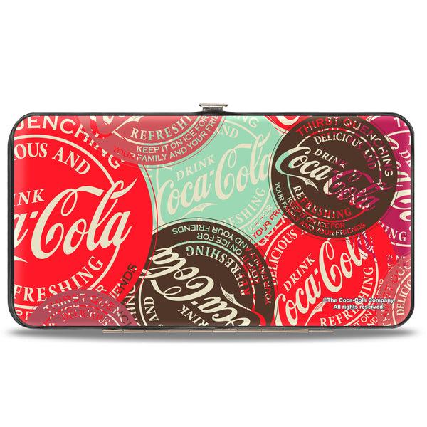 Buckle-Down Hinged Wallet - DRINK COCA-COLA Coke Patches Stacked Reds/Multi Color