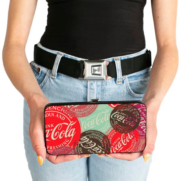 Buckle-Down Hinged Wallet - DRINK COCA-COLA Coke Patches Stacked Reds/Multi Color