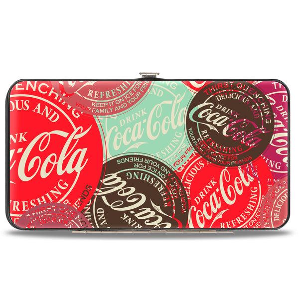 Buckle-Down Hinged Wallet - DRINK COCA-COLA Coke Patches Stacked Reds/Multi Color
