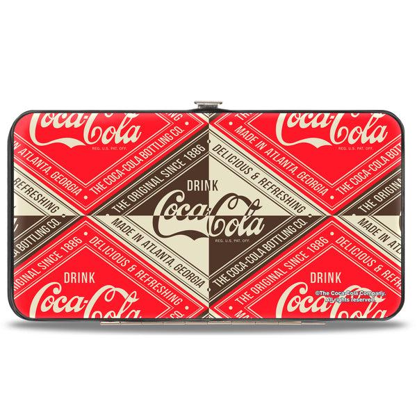 Buckle-Down Hinged Wallet - DRINK COCA-COLA DELICIOUS & REFRESHING Diamond Blocks Red/Brown/White