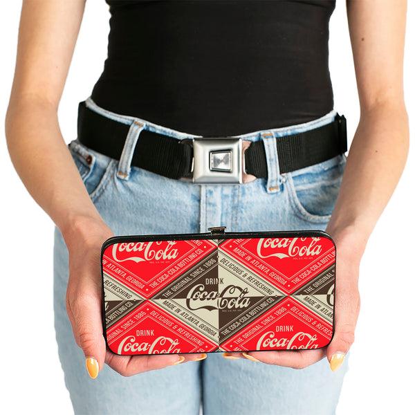 Buckle-Down Hinged Wallet - DRINK COCA-COLA DELICIOUS & REFRESHING Diamond Blocks Red/Brown/White