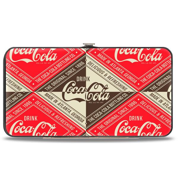 Buckle-Down Hinged Wallet - DRINK COCA-COLA DELICIOUS & REFRESHING Diamond Blocks Red/Brown/White