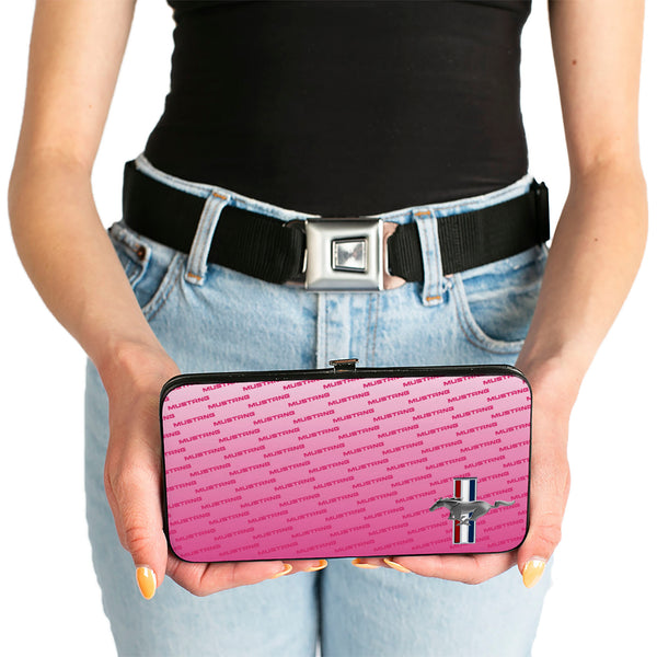 Buckle-Down Hinged Wallet - Ford Mustang W Bars CORNER W Text PINK