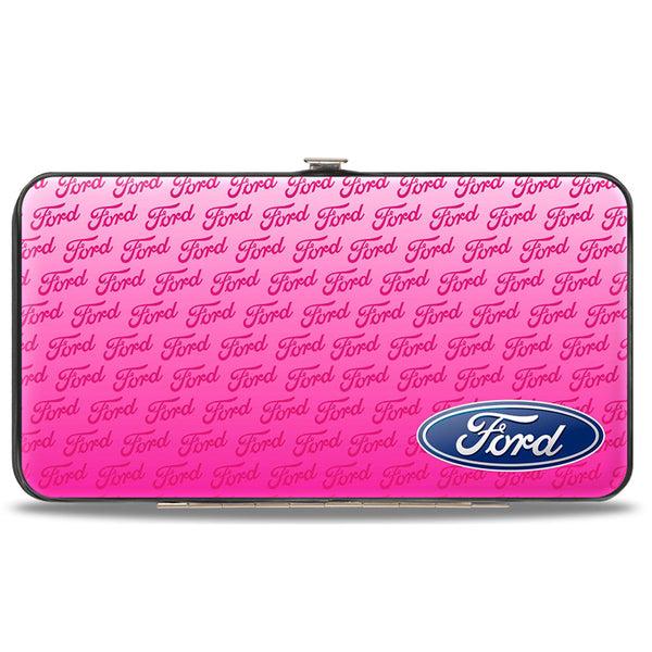 Buckle-Down Hinged Wallet - Ford Oval CORNER W Text PINK
