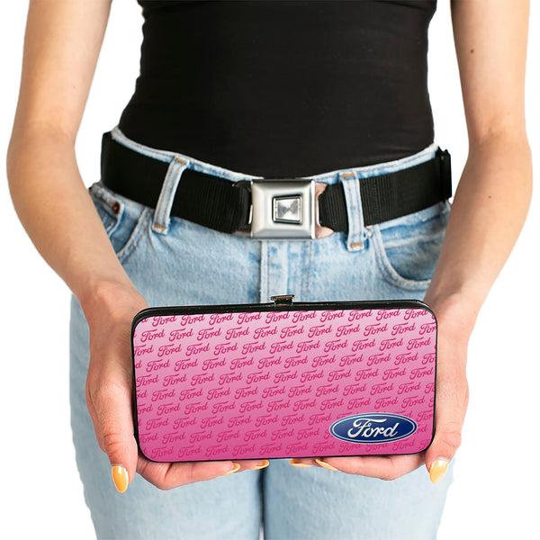 Buckle-Down Hinged Wallet - Ford Oval CORNER W Text PINK