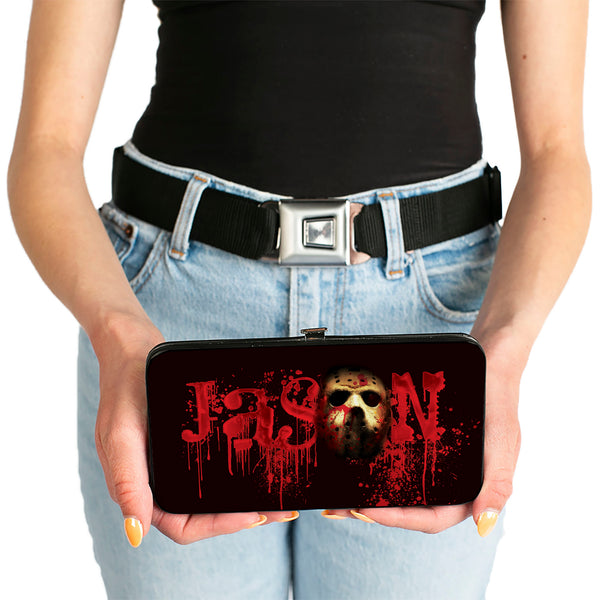 Buckle-Down Hinged Wallet - Friday The 13th JASON Mask Splatter + Jason Walking Pose Black Reds
