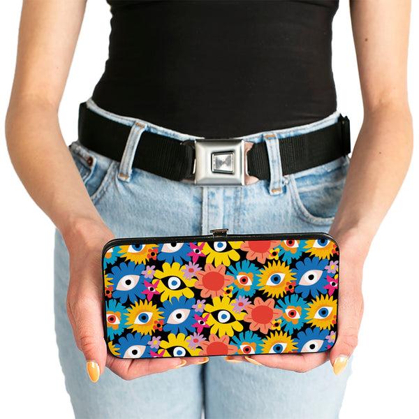 Buckle-Down Hinged Wallet - Funky Eye Flowers Black/Multi Color