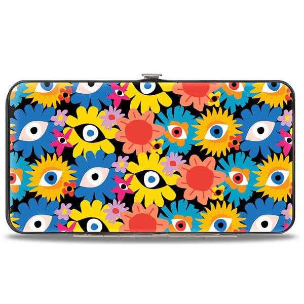 Buckle-Down Hinged Wallet - Funky Eye Flowers Black/Multi Color