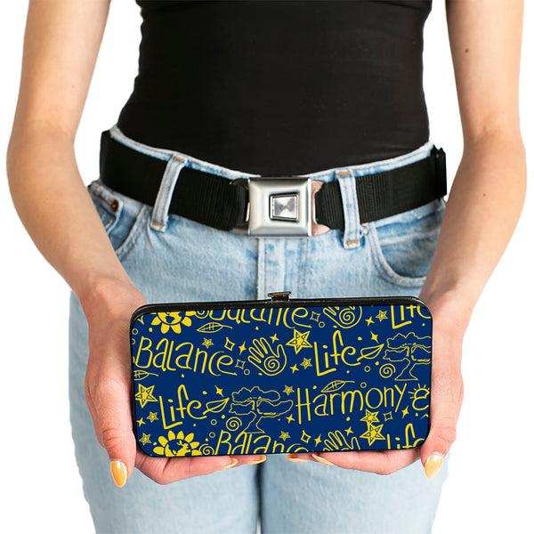 Buckle-Down Hinged Wallet - HARMONY BALANCE LIFE Icons Collage Blue/Yellow