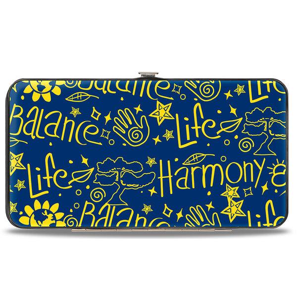 Buckle-Down Hinged Wallet - HARMONY BALANCE LIFE Icons Collage Blue/Yellow