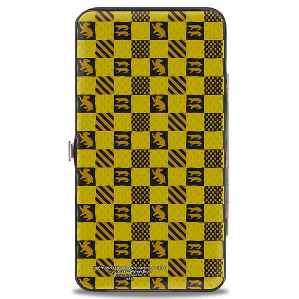 Buckle-Down Hinged Wallet - Harry Potter HUFFLEPUFF Crest Heraldry Checkers Golds Black
