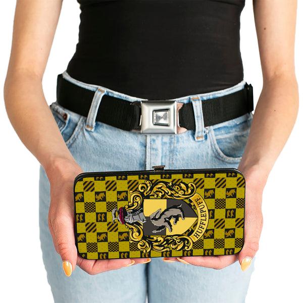 Buckle-Down Hinged Wallet - Harry Potter HUFFLEPUFF Crest Heraldry Checkers Golds Black