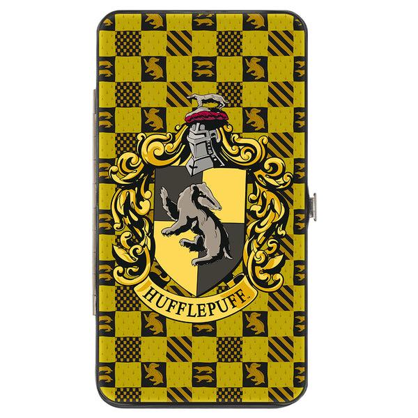 Buckle-Down Hinged Wallet - Harry Potter HUFFLEPUFF Crest Heraldry Checkers Golds Black