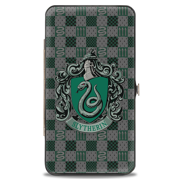 Buckle-Down Hinged Wallet - Harry Potter SLYTHERIN Crest Heraldry Checkers Gray Greens