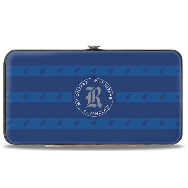 Buckle-Down Hinged Wallet - HOGWARTS ALUMNI RAVENCLAW + Initial Monogram Eagle Icon Stripe Blues Gold Gray White