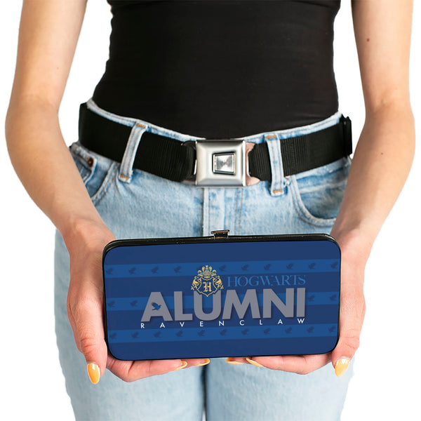 Buckle-Down Hinged Wallet - HOGWARTS ALUMNI RAVENCLAW + Initial Monogram Eagle Icon Stripe Blues Gold Gray White