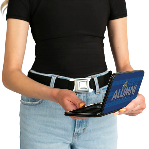 Buckle-Down Hinged Wallet - HOGWARTS ALUMNI RAVENCLAW + Initial Monogram Eagle Icon Stripe Blues Gold Gray White