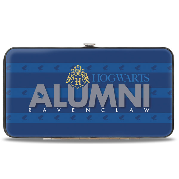 Buckle-Down Hinged Wallet - HOGWARTS ALUMNI RAVENCLAW + Initial Monogram Eagle Icon Stripe Blues Gold Gray White