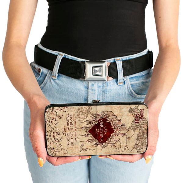 Buckle-Down Hinged Wallet - Hogwarts School THE MARAUDER'S MAP Tan Reds