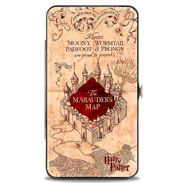 Buckle-Down Hinged Wallet - Hogwarts School THE MARAUDER'S MAP Tan Reds