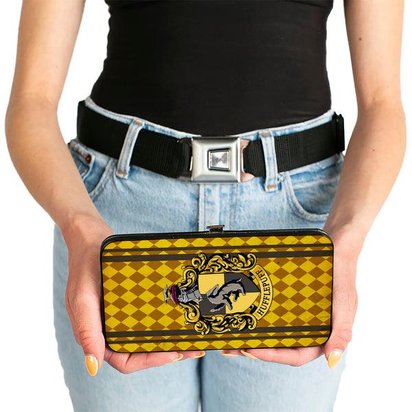 Buckle-Down Hinged Wallet - HUFFLEPUFF Crest Stripes Diamonds Gold Browns