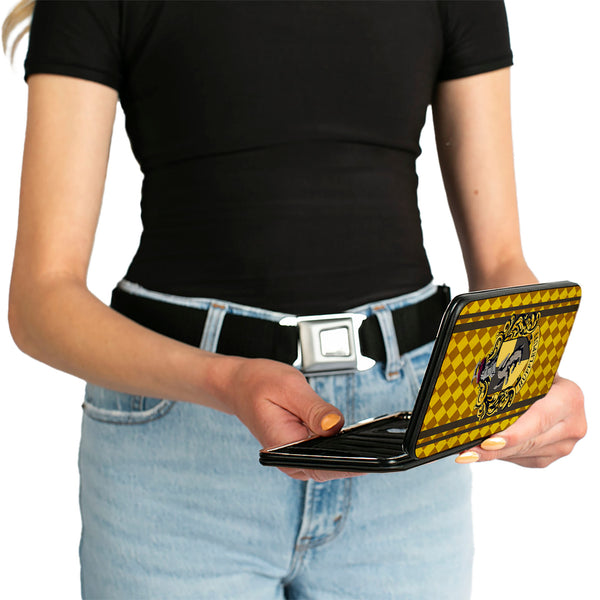 Buckle-Down Hinged Wallet - HUFFLEPUFF Crest Stripes Diamonds Gold Browns