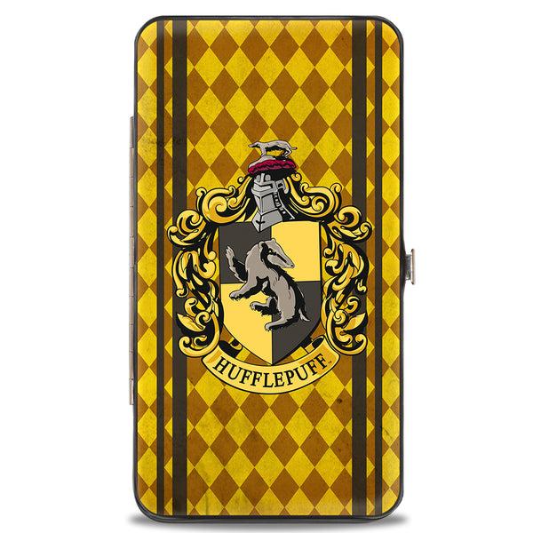 Buckle-Down Hinged Wallet - HUFFLEPUFF Crest Stripes Diamonds Gold Browns