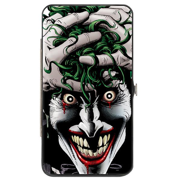 Buckle-Down Hinged Wallet - Joker The Killing Joke Holding Head Pose + HAHAHA Repeat White Black