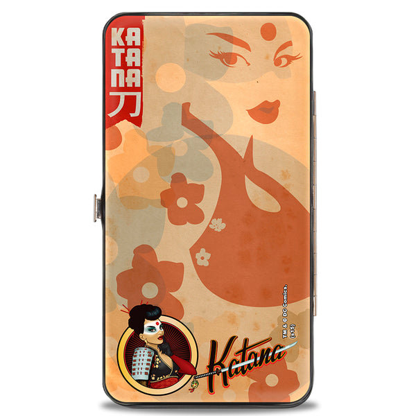 Buckle-Down Hinged Wallet - KATANA Bombshell Pose Silhouette Face Flowers Tan Reds