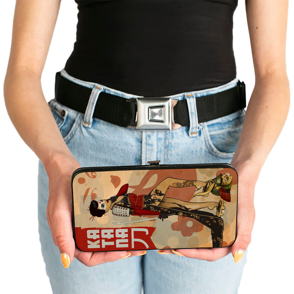 Buckle-Down Hinged Wallet - KATANA Bombshell Pose Silhouette Face Flowers Tan Reds