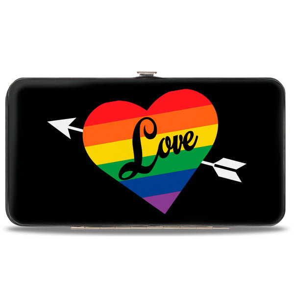 Buckle-Down Hinged Wallet - LOVE Rainbow Stripe Heart Black Multi Color