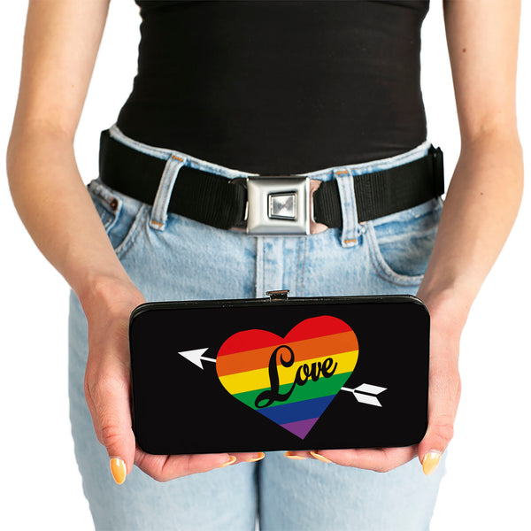 Buckle-Down Hinged Wallet - LOVE Rainbow Stripe Heart Black Multi Color